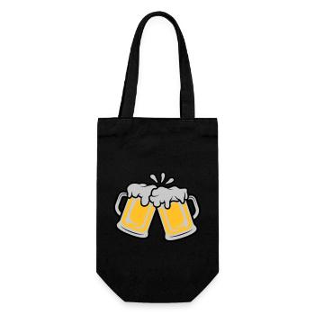 Bier Krüge anstoßen - Geschenkbeutel für Flaschen - Schwarz - Vorne