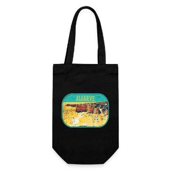 Retro-Abzeichen, Algarve Portugal, Strand Sommersonne - Geschenkbeutel für Flaschen - Schwarz - Vorne