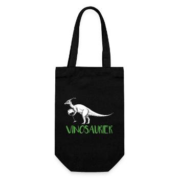 Vinosaurier – lustiges Weinmotiv - Geschenkbeutel für Flaschen - Schwarz - Vorne