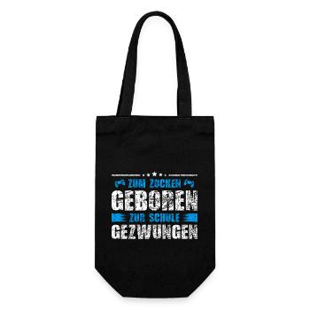 Zum Zocken geboren zur Schule gezwungen Gamer - Geschenkbeutel für Flaschen - Schwarz - Vorne