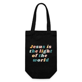 Jesus ist das Licht der Welt Bunter Christ - Geschenkbeutel für Flaschen - Schwarz - Vorne