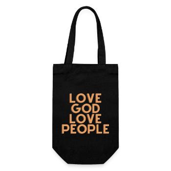 Liebe Gott Liebe Menschen - Christliches Zitat - Geschenkbeutel für Flaschen - Schwarz - Vorne