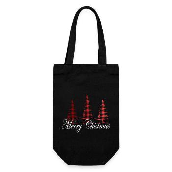 Merry Christmas, Weihnachtsbäume, kariert in rot - Geschenkbeutel für Flaschen - Schwarz - Vorne