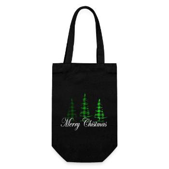 Merry Christmas, Weihnachtsbäume, kariert in grün - Geschenkbeutel für Flaschen - Schwarz - Vorne