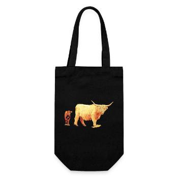 Schottisches Hochlandrind mit Kalb - Geschenkbeutel für Flaschen - Schwarz - Vorne