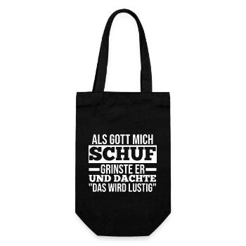 Als Gott Mich Schuf Grinste Er - Geschenkbeutel für Flaschen - Schwarz - Vorne