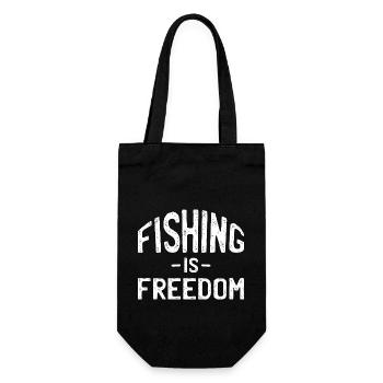 FISHING IS FREEDOM - Anglergeschenk, Angeln - Geschenkbeutel für Flaschen - Schwarz - Vorne
