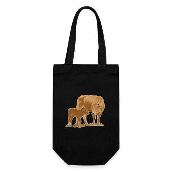 Kuh mit Kalb - Geschenkbeutel für Flaschen - Schwarz - Vorne