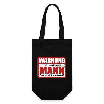 Warnung vor meinem Mann Lustiger Spruch - Geschenkbeutel für Flaschen - Schwarz - Vorne