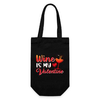 Wine is my Valentine - Geschenkbeutel für Flaschen - Schwarz - Vorne