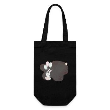 Hase mit Ballons und rosa Wolke - Geschenkbeutel für Flaschen - Schwarz - Vorne