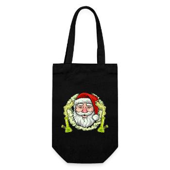 Santa Stoned mit Bong - Ugly Weihnachten - Geschenkbeutel für Flaschen - Schwarz - Vorne