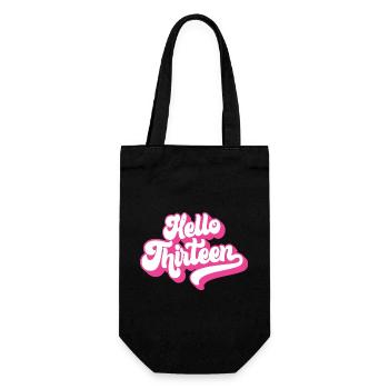 13th Birthday Gift, Hello Thirteen, 13 Years Old - Gift Bag for Bottles - black - Front