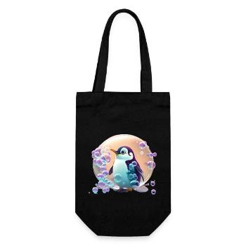 Super süßer Pinguin spielt mit Seifenblasen - Geschenkbeutel für Flaschen - Schwarz - Vorne