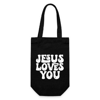 Jésus t’aime - Jesus liebt dich - Chrétien - Sac à bouteille - noir - Devant