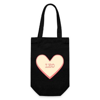 Leo Name Vorname rosa Zucker Herz - Geschenkbeutel für Flaschen - Schwarz - Vorne