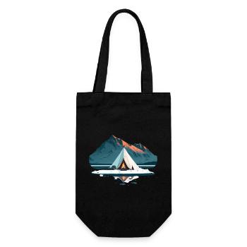 Tent around the campfire in the mountains with snow - Gift Bag for Bottles - black - Front
