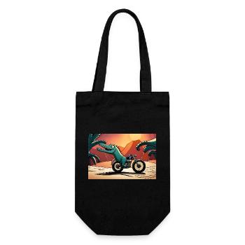 Dino aufm Bike - Geschenkbeutel für Flaschen - Schwarz - Vorne
