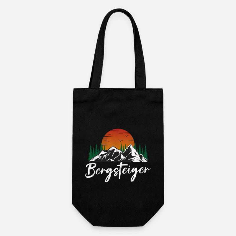 Bergsteiger Design Berg mit Sonne und Wald - Geschenkbeutel für Flaschen - Schwarz