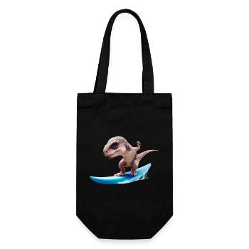 Der Surfer Dino - Geschenkbeutel für Flaschen - Schwarz - Vorne