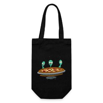 Pizza UFO with Alien Crew - Gift Bag for Bottles - black - Front
