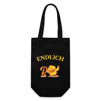Endlich Rente Humor Ente Geschenk - Geschenkbeutel für Flaschen - Schwarz - Vorne