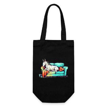 Faules Einhorn am Chillen auf dem Sofa - Geschenkbeutel für Flaschen - Schwarz - Vorne