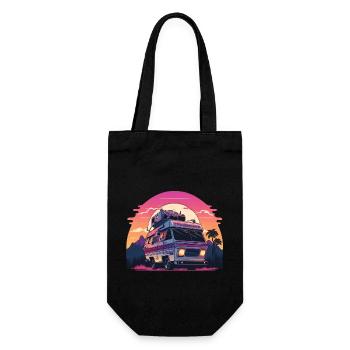 Synthwave Camper coucher de soleil - Sac à bouteille - noir - Devant