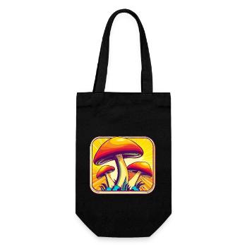 Mushrooms Pilze Retro 70er Design Geschenk - Geschenkbeutel für Flaschen - Schwarz - Vorne