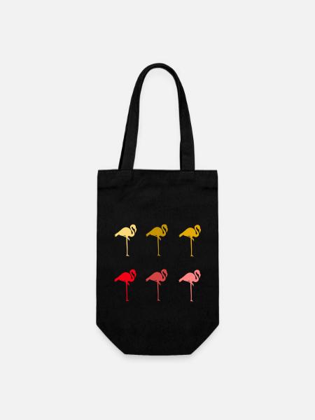 Buntes Flamingo T-Shirt - Geschenkbeutel für Flaschen - Schwarz