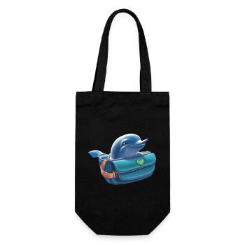Niedlicher Delfin guckt aus einer Bauchtasche - Geschenkbeutel für Flaschen - Schwarz - Vorne