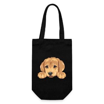 Niedlicher Golden Retriever Welpenkopf - Geschenkbeutel für Flaschen - Schwarz - Vorne