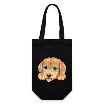 Lustiger Golden Retriever Welpe mit blauer Brille - Geschenkbeutel für Flaschen - Schwarz - Vorne