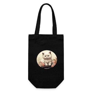 White kitten in Asia style - Gift Bag for Bottles - black - Front