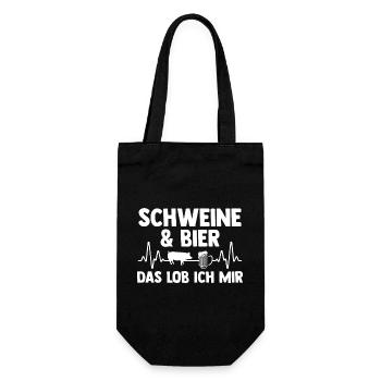 Ferkel Landwirt Bauer Bauernhof Bier Schweine - Geschenkbeutel für Flaschen - Schwarz - Vorne