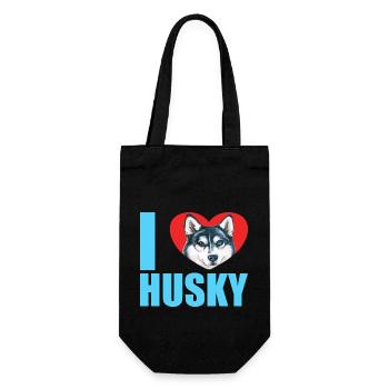 Husky Glitzer Hundehalter Hundehaare - Geschenkbeutel für Flaschen - Schwarz - Vorne