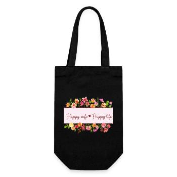 Happy Wife, Happy Life - Gift Bag for Bottles - black - Front