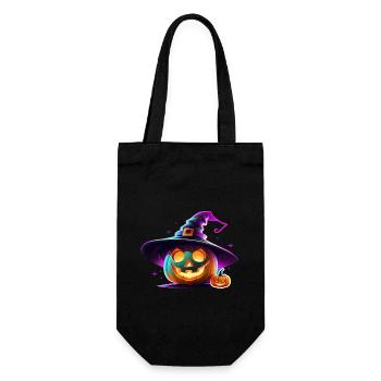Halloween - Kürbis Neon Hexenhut - Geschenkbeutel für Flaschen - Schwarz - Vorne