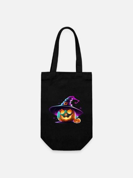 Halloween - Kürbis Neon Hexenhut - Geschenkbeutel für Flaschen - Schwarz