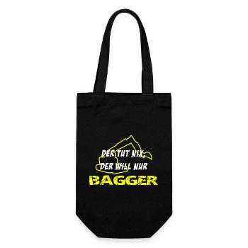 Der tut nix, der will nur Bagger - Geschenkbeutel für Flaschen - Schwarz - Vorne
