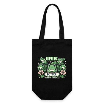 Life is better with Frogs - Geschenkbeutel für Flaschen - Schwarz - Vorne