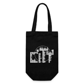 Skyline, City - weiße Ausführung - Geschenkbeutel für Flaschen - Schwarz - Vorne