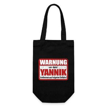 Yannik Name Lustiges Warnschild - Geschenkbeutel für Flaschen - Schwarz - Vorne