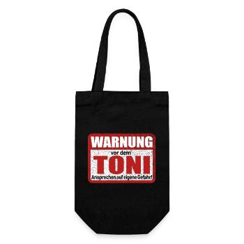 Toni Name Lustiges Warnschild - Geschenkbeutel für Flaschen - Schwarz - Vorne