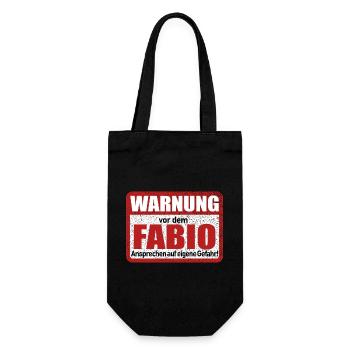 Fabio Name Lustiges Warnschild - Geschenkbeutel für Flaschen - Schwarz - Vorne