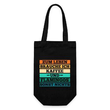 Zum leben brauche ich Kaffee und Flamingos - Geschenkbeutel für Flaschen - Schwarz - Vorne