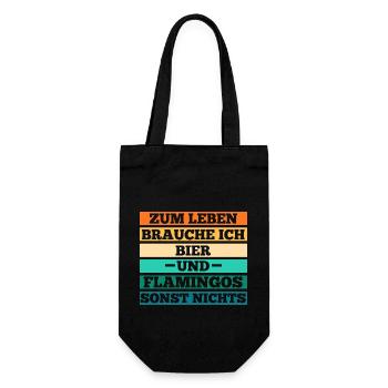 Zum leben brauche ich Bier und Flamingos - Geschenkbeutel für Flaschen - Schwarz - Vorne