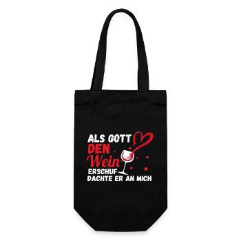 Als Gott Den Wein Erschuf Dachte Er An Mich - Geschenkbeutel für Flaschen - Schwarz - Vorne