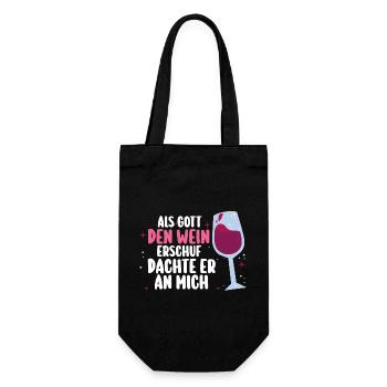 Als Gott Den Wein Erschuf Dachte Er An Mich - Geschenkbeutel für Flaschen - Schwarz - Vorne