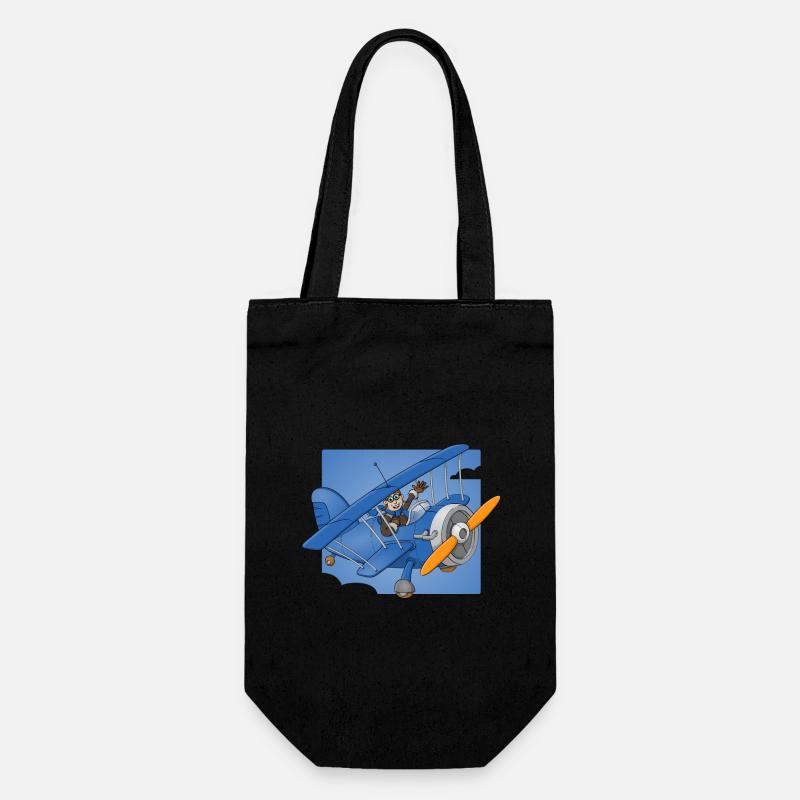 Cheerful pilot in a blue plane. - Gift Bag for Bottles - black